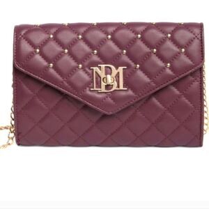 Badgley Mischka Wine Diamond Quilt Convertible Crossbody Bag NWT